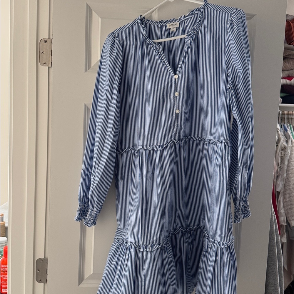 J.Crew Outfit Tiered Mini Dress Long Sleeve Smocked Cuffs